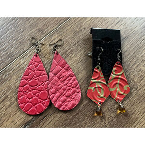 Earring bundle leather and metal red